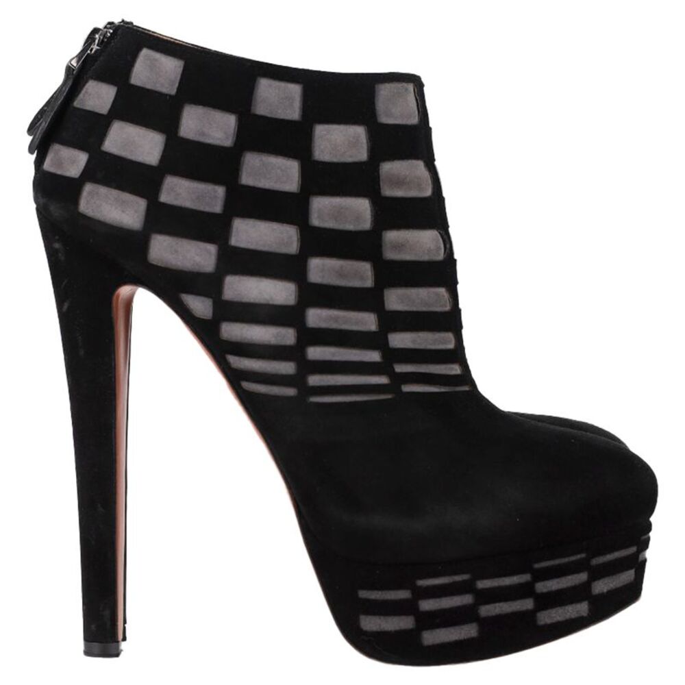 Alaïa Laser Cut Platform Ankle Boots in Black Suede